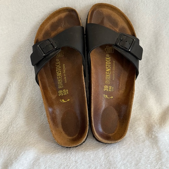 Birkenstock Black Brown Leather Cross Strap Sandals Women’s Size 39 (8-8.5) - Picture 7 of 10